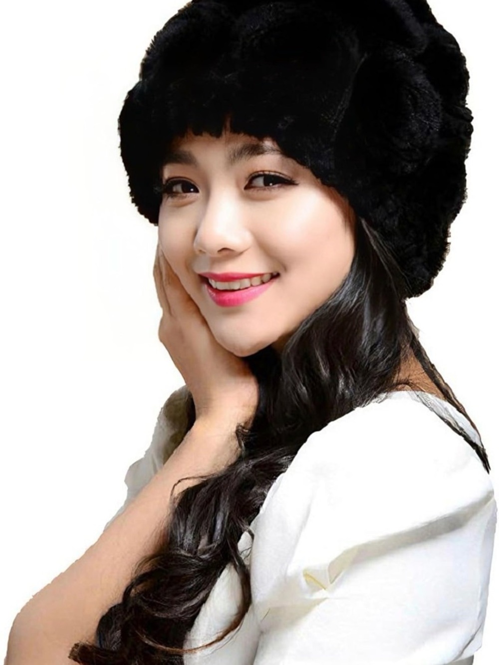 Black Real Rabbit Fur Winter Hat for Women